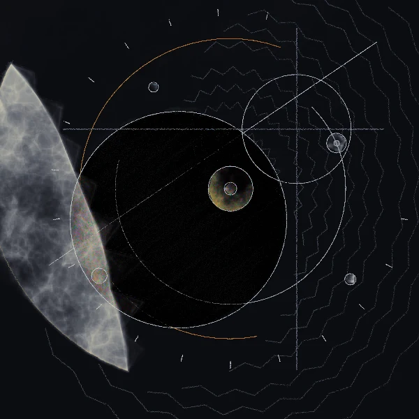 Fine orbital arcs and a textured moon on charcoal