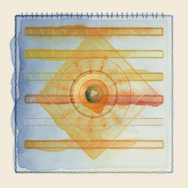 A woven sun in saffron and indigo on a cream ground