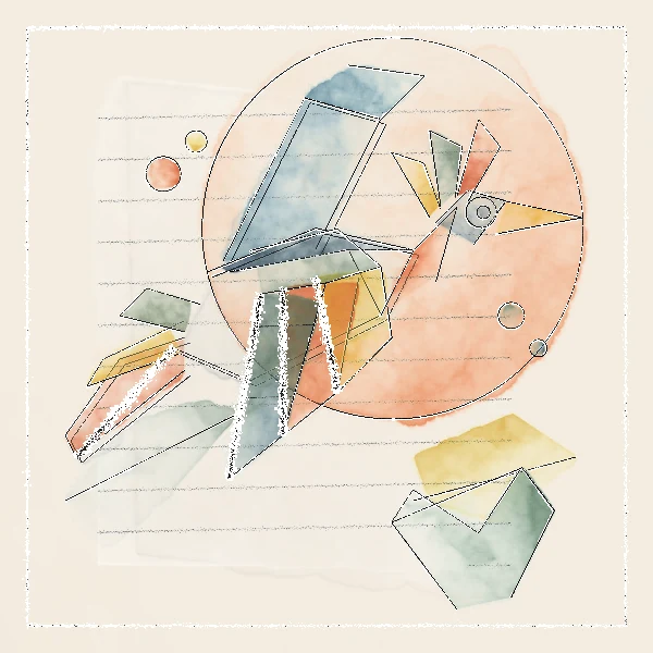 A geometric paper bird surrounded by translucent shapes