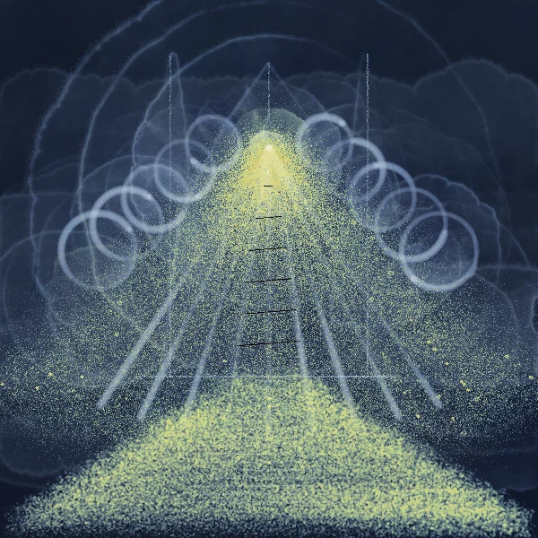 A luminous cloud cathedral formed from sweeping arcs