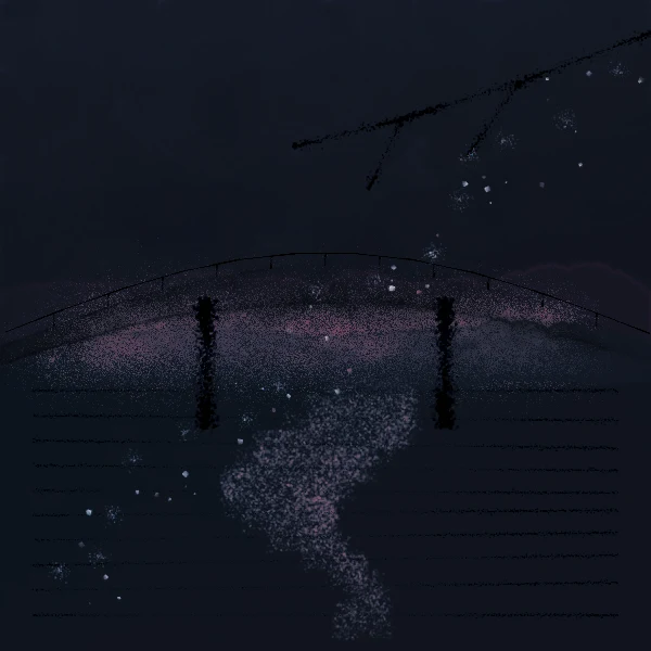 A cherry blossom river painting